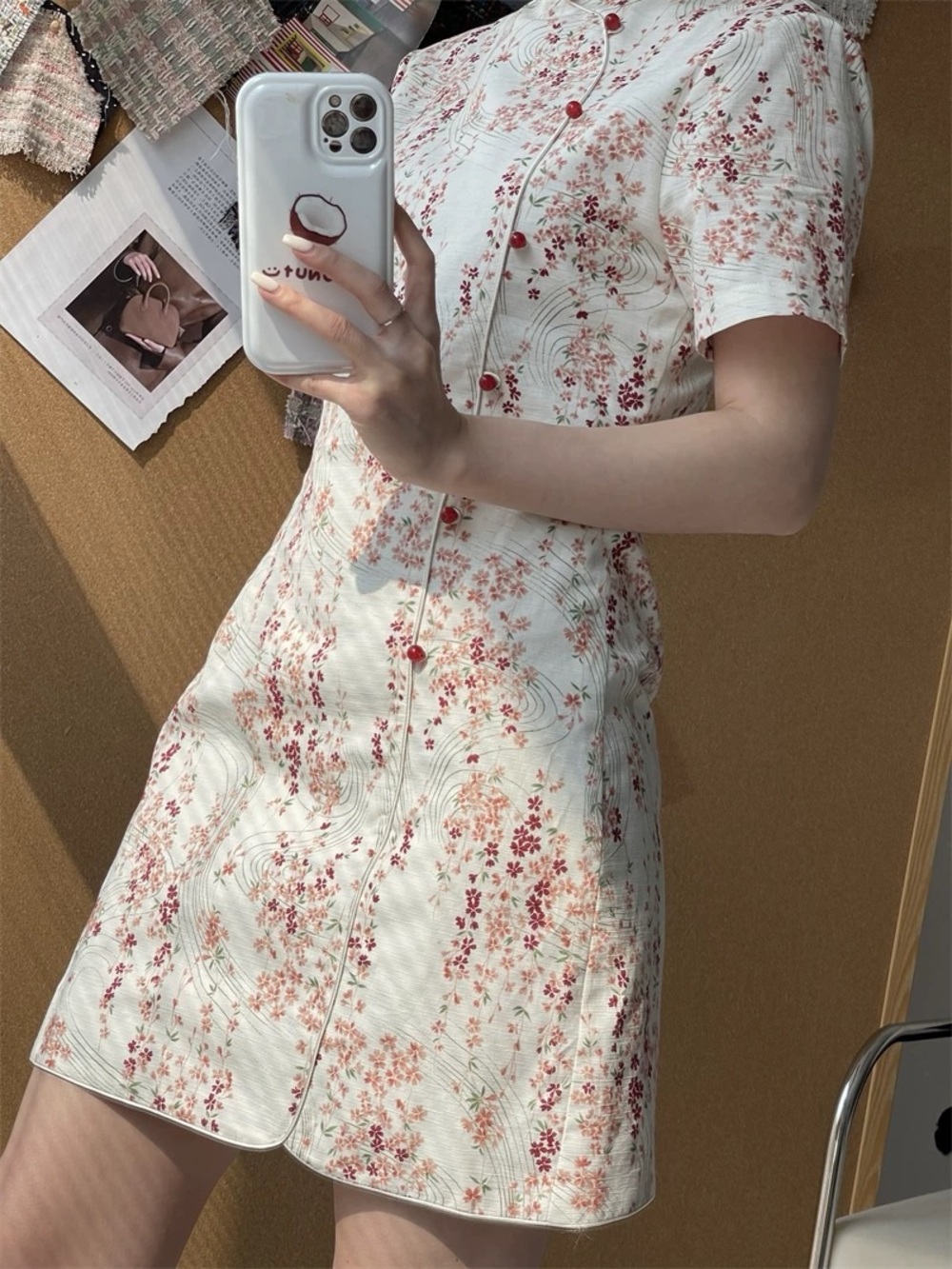 NWT Women's floral print short sleeve mini dress Size 6 Chinese Style